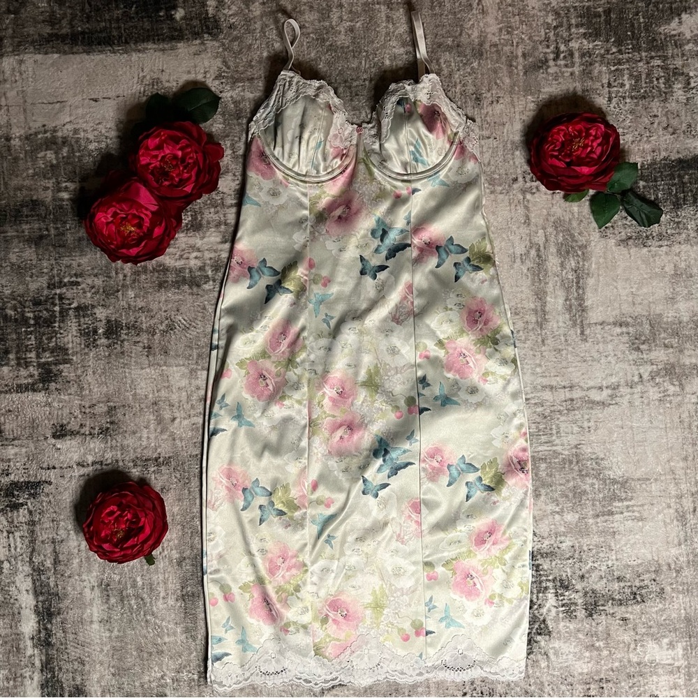 Victoria's Secret floral butterfly satin slip dress with built-in bra